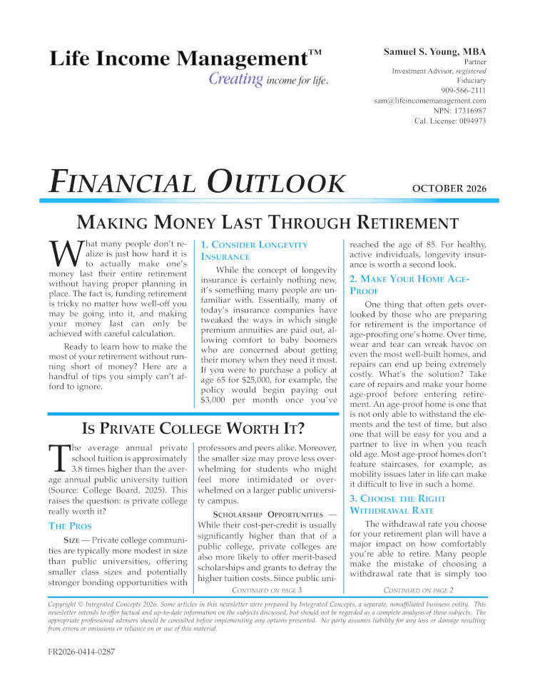Life Income Management Financial Outlook Newsletter October 2026